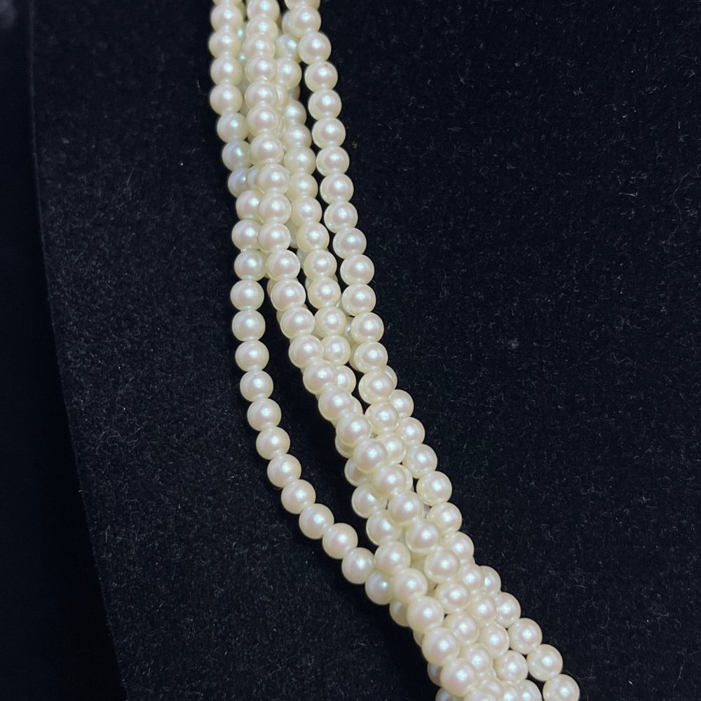 VTG Givenchy Style Gold Tone Faux Pearl 6 Strand Necklace W/Pink Pendant (2705) - Picture 2 of 10